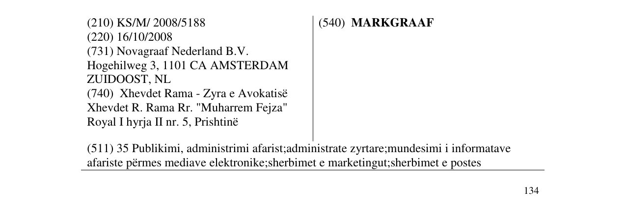Zëri i markës MARKGRAAF në buletin