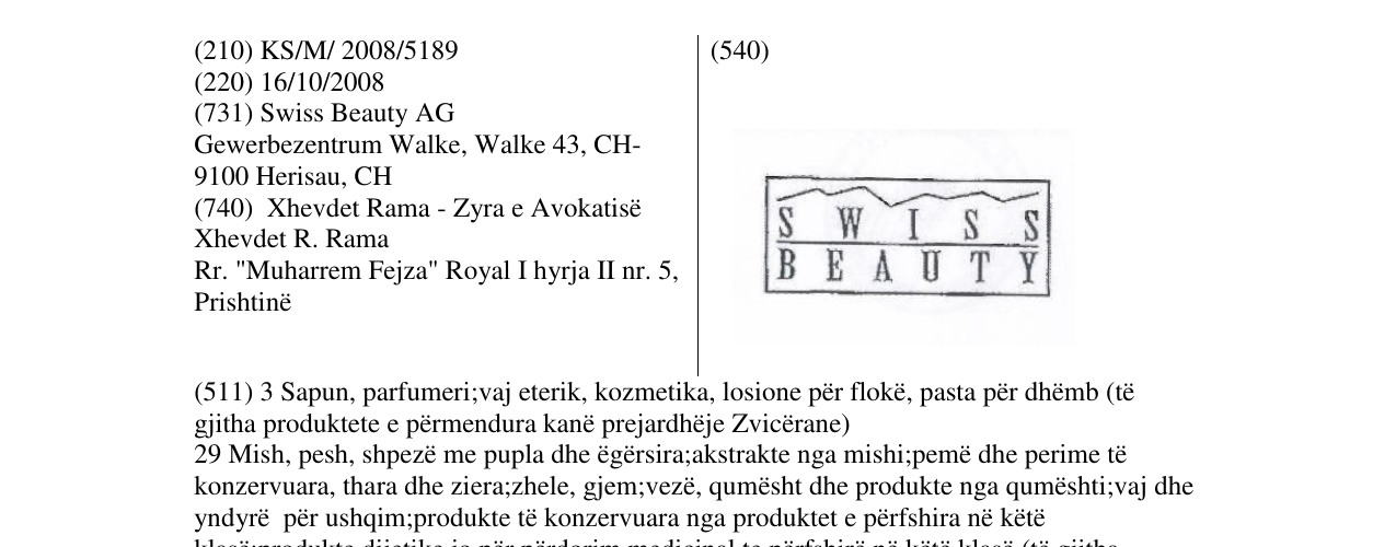Zëri i markës SWISS BEAUTY në buletin