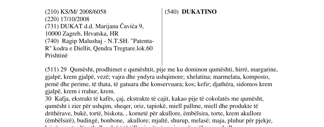 Zëri i markës DUKATINO në buletin