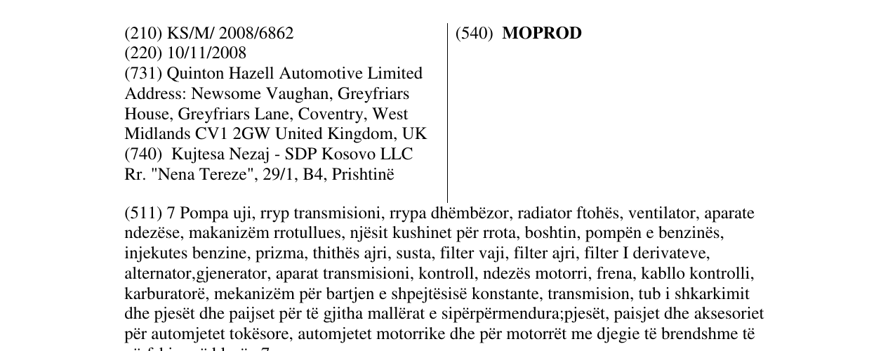 Zëri i markës MOPROD në buletin