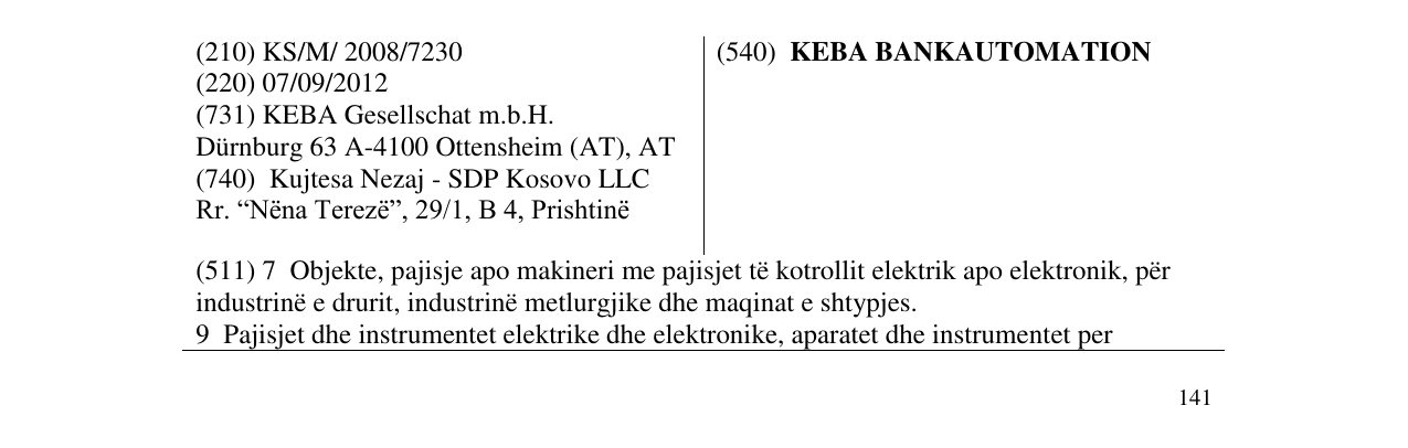 Zëri i markës KEBA BANKAUTOM ATION në buletin