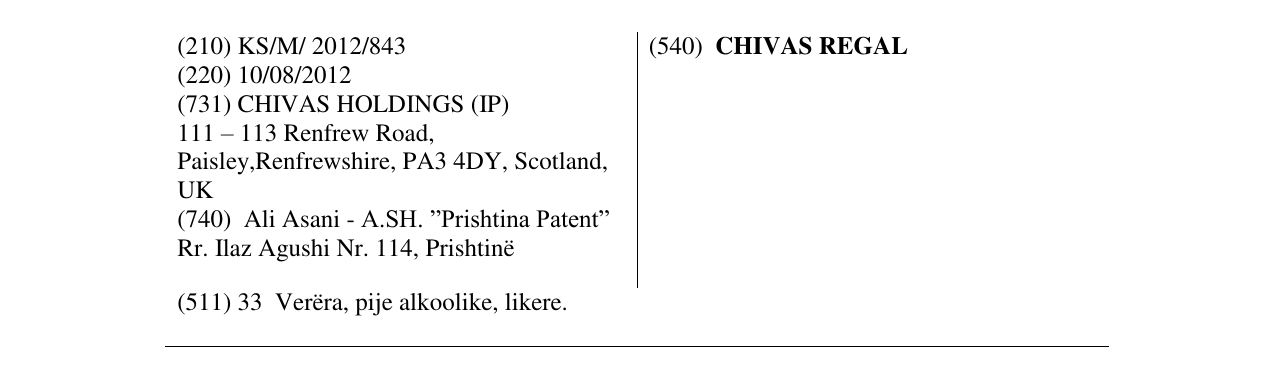 Zëri i markës CHIVAS REGAL në buletin