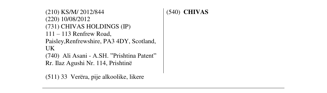 Zëri i markës CHIVAS në buletin