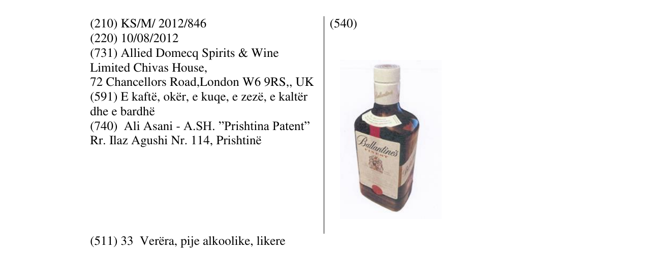 Zëri i markës BALLANTINE`S FINEST në buletin