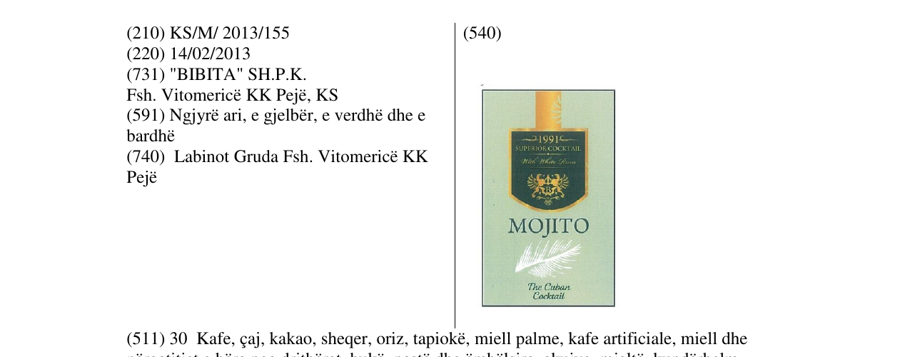 Zëri i markës MOJITO në buletin