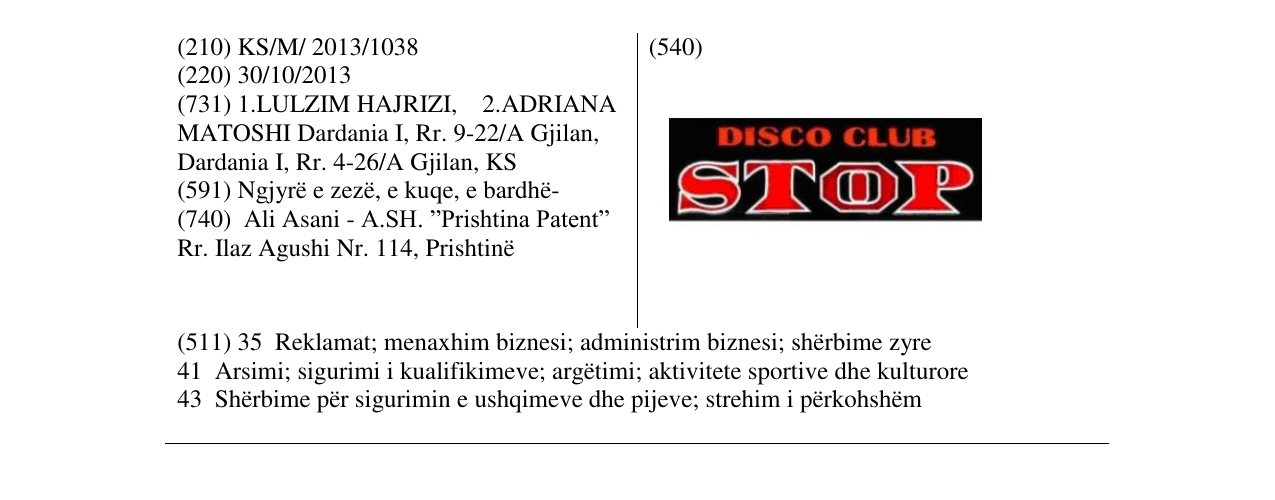 Zëri i markës DISCO CLUB STOP në buletin