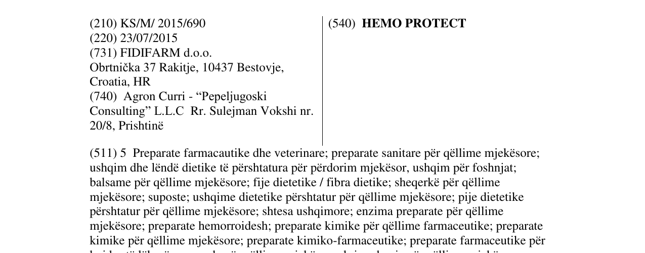 Zëri i markës HEMO PROTECT në buletin