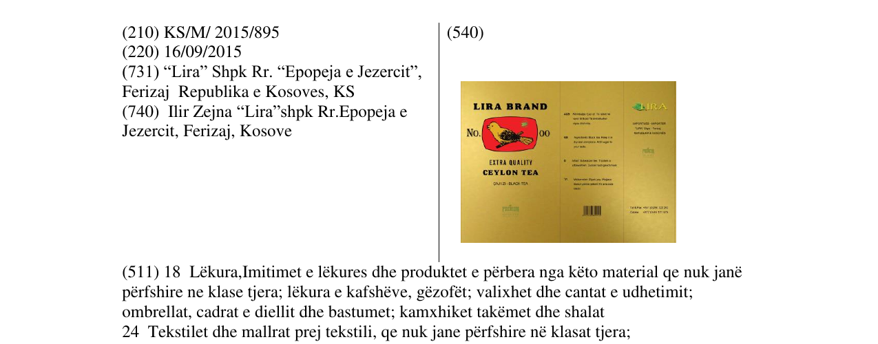 Zëri i markës lira brand në buletin