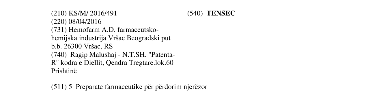 Zëri i markës TENSEC në buletin