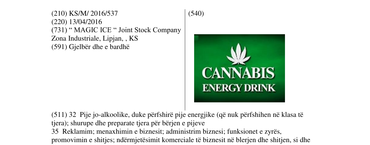 Zëri i markës CANNABIS ENERGY DRINK në buletin