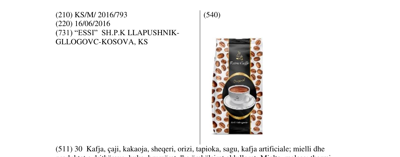 Zëri i markës ESSI CAFFE në buletin