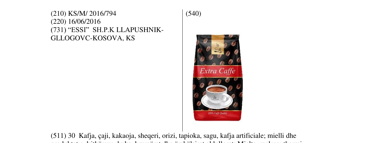 Zëri i markës ESSI CAFFE-E KUQE në buletin
