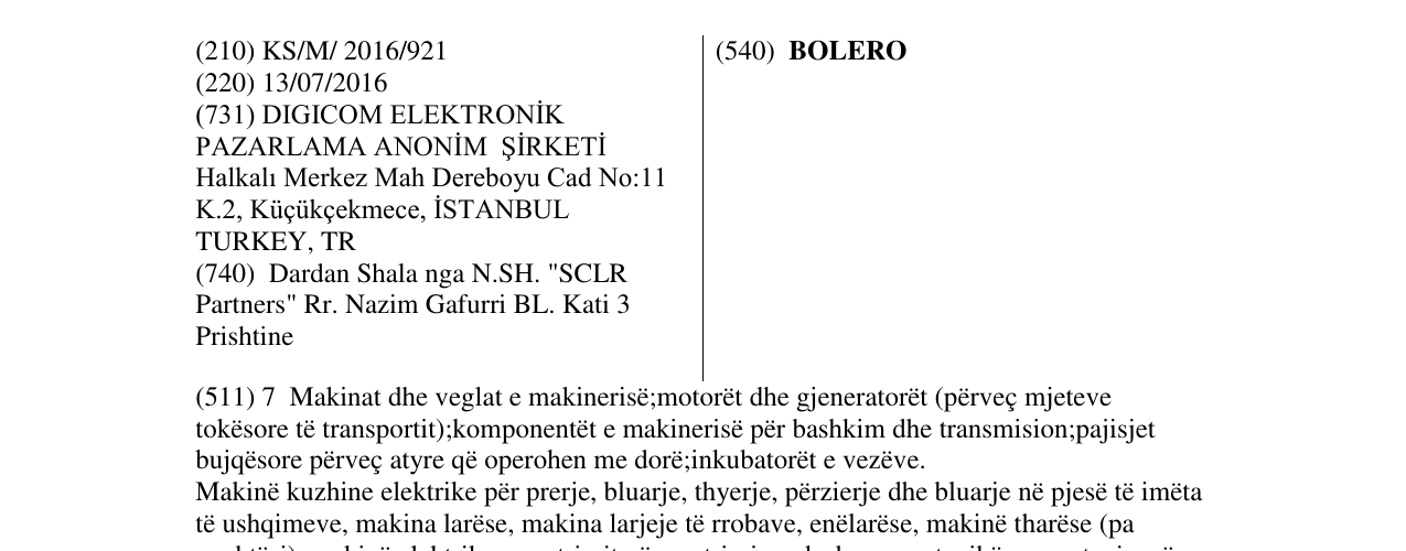 Zëri i markës BOLERO në buletin