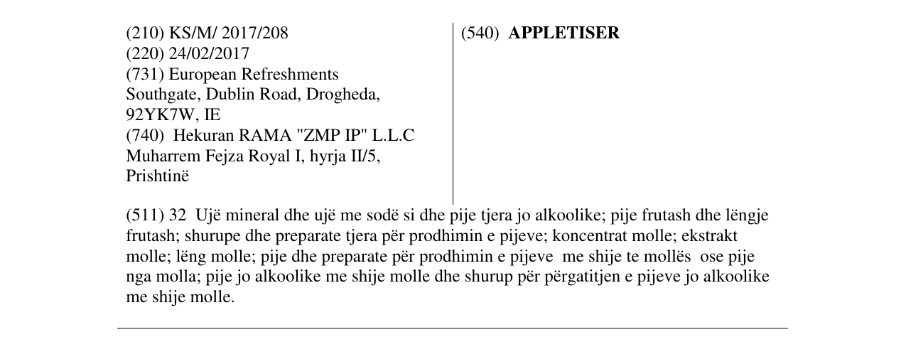 Zëri i markës APPLETISER në buletin