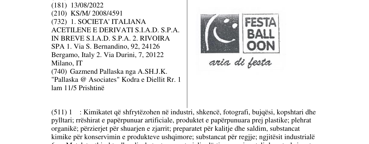 Zëri i markës FESTA BALL OON në buletin