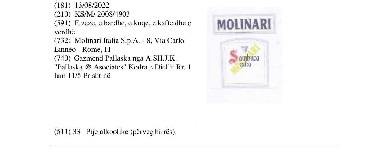Zëri i markës MOLINARI në buletin