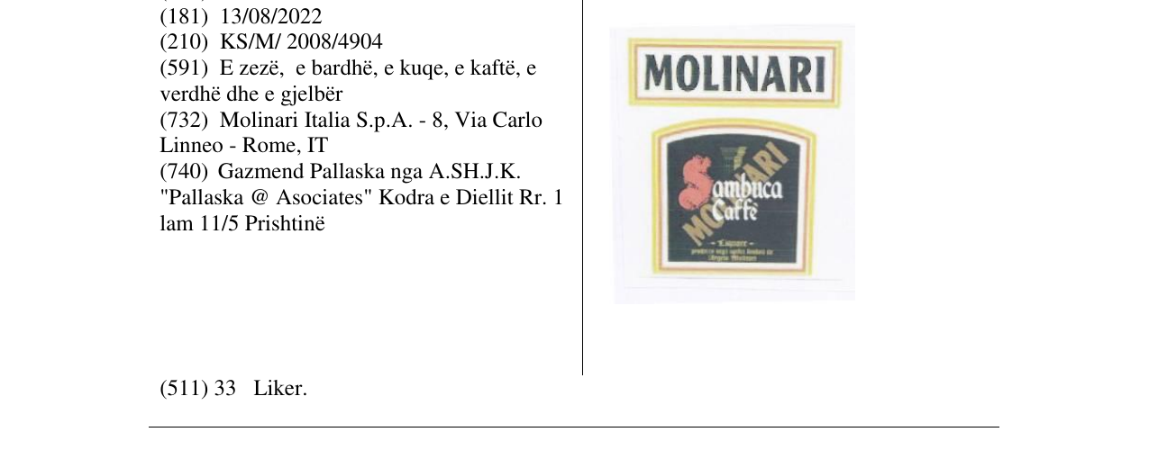 Zëri i markës MOLINARI në buletin