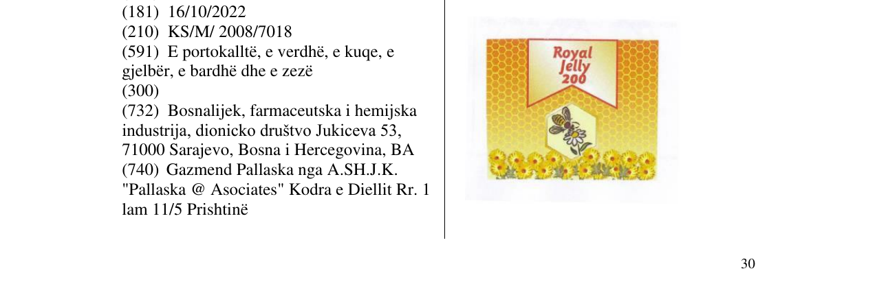 Zëri i markës Royal Jelly 200 në buletin