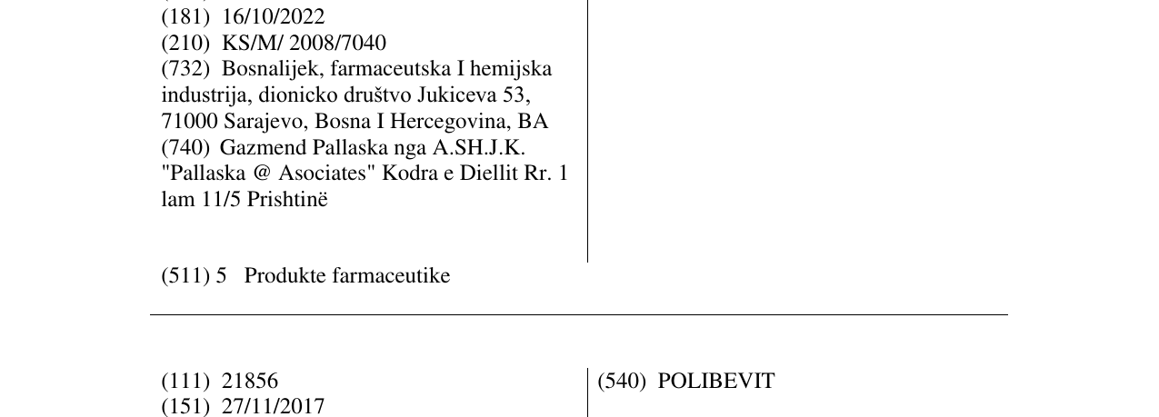 Zëri i markës STOMATIDIN në buletin