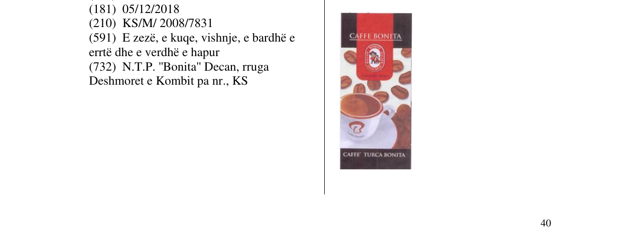 Zëri i markës CAFFE BONITA në buletin