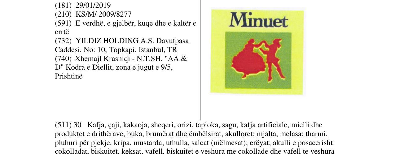 Zëri i markës Minuet në buletin