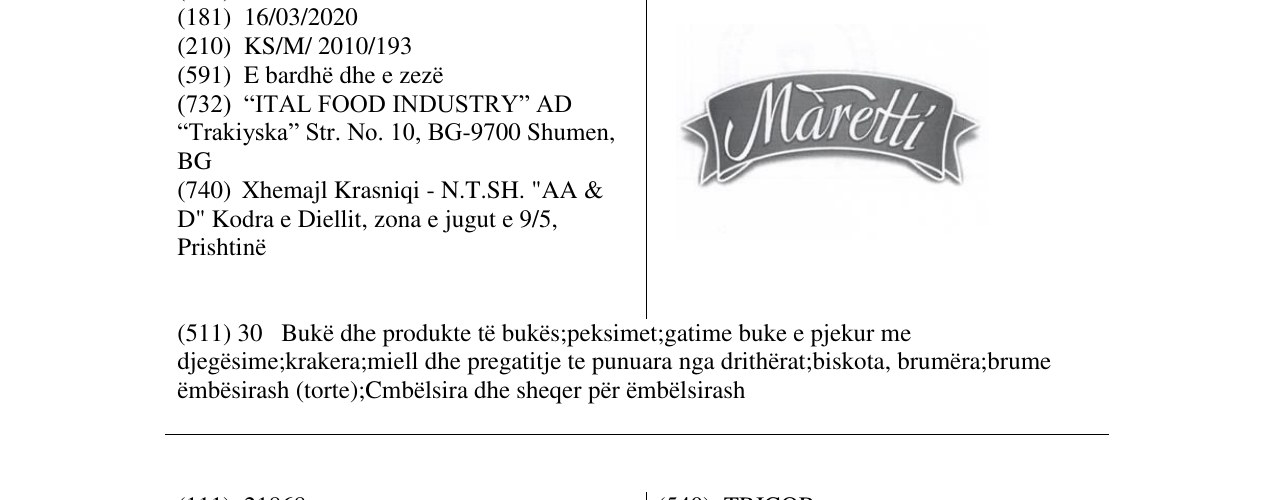 Zëri i markës Maretti në buletin