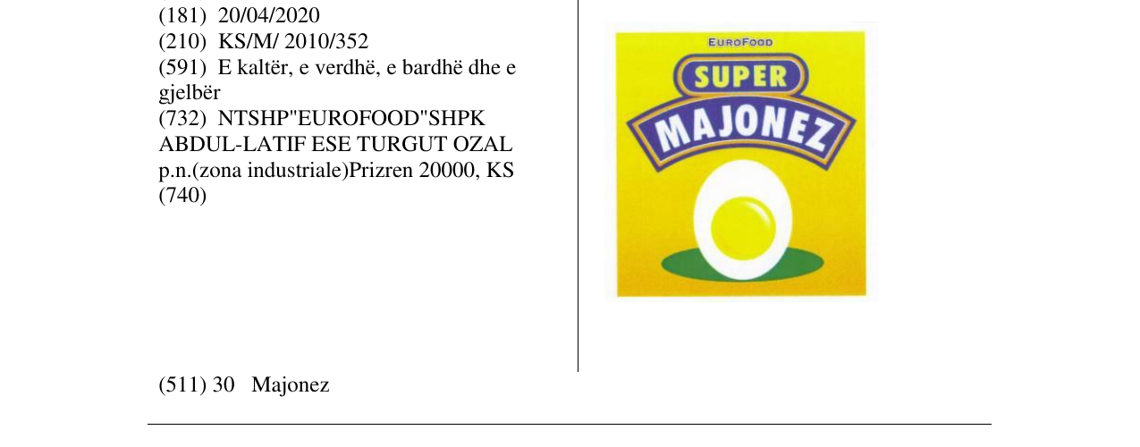 Zëri i markës SUPER MAJONEZ në buletin