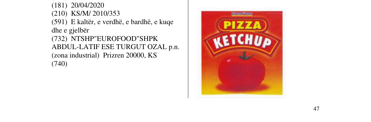 Zëri i markës PIZZA KETCHUP në buletin