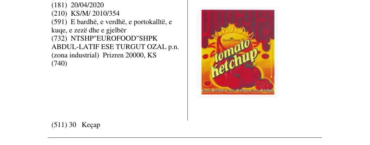 Zëri i markës tomato Ketchup në buletin