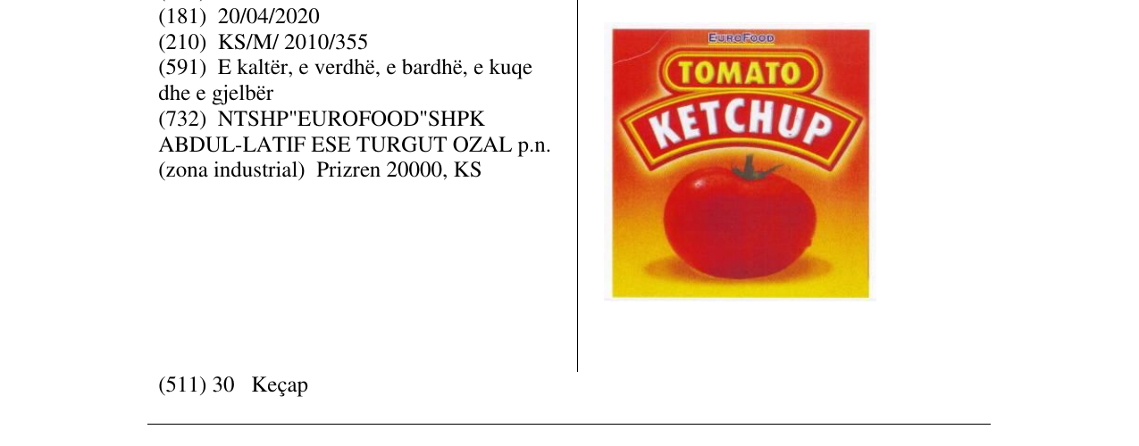 Zëri i markës TOMATO KETCHUP në buletin