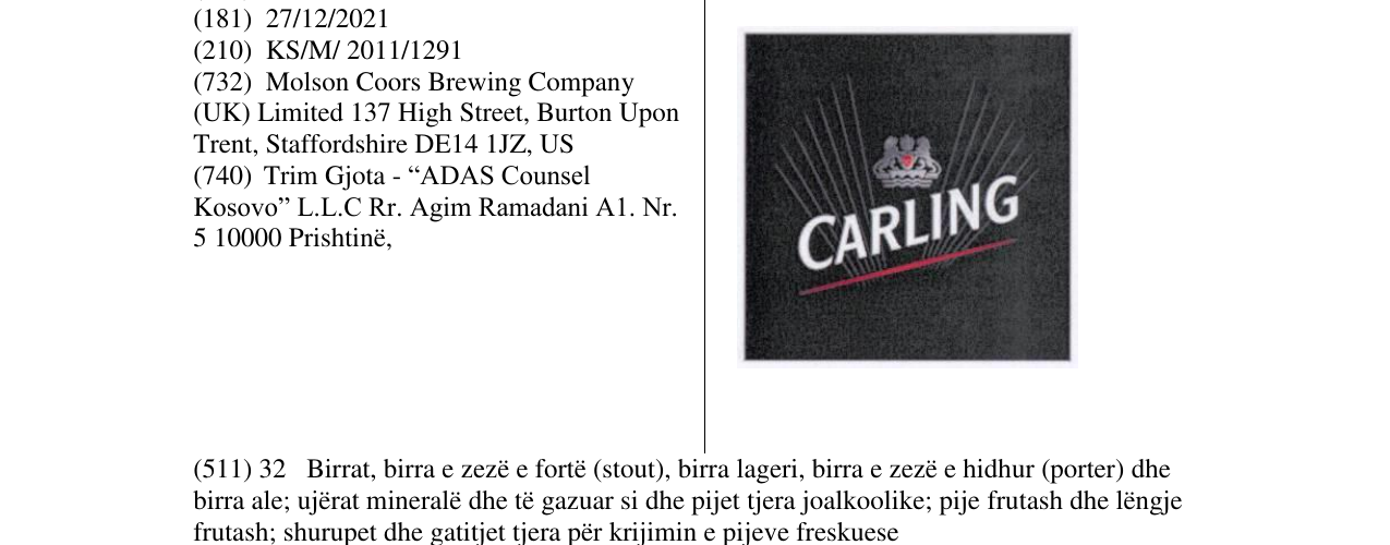Zëri i markës CARLING në buletin