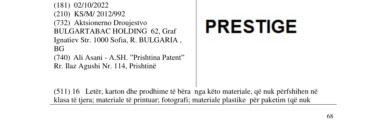 Zëri i markës PRESTIGE në buletin
