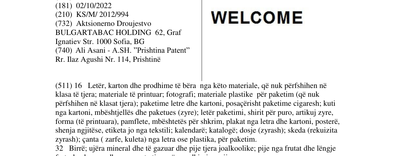 Zëri i markës WELCOME në buletin