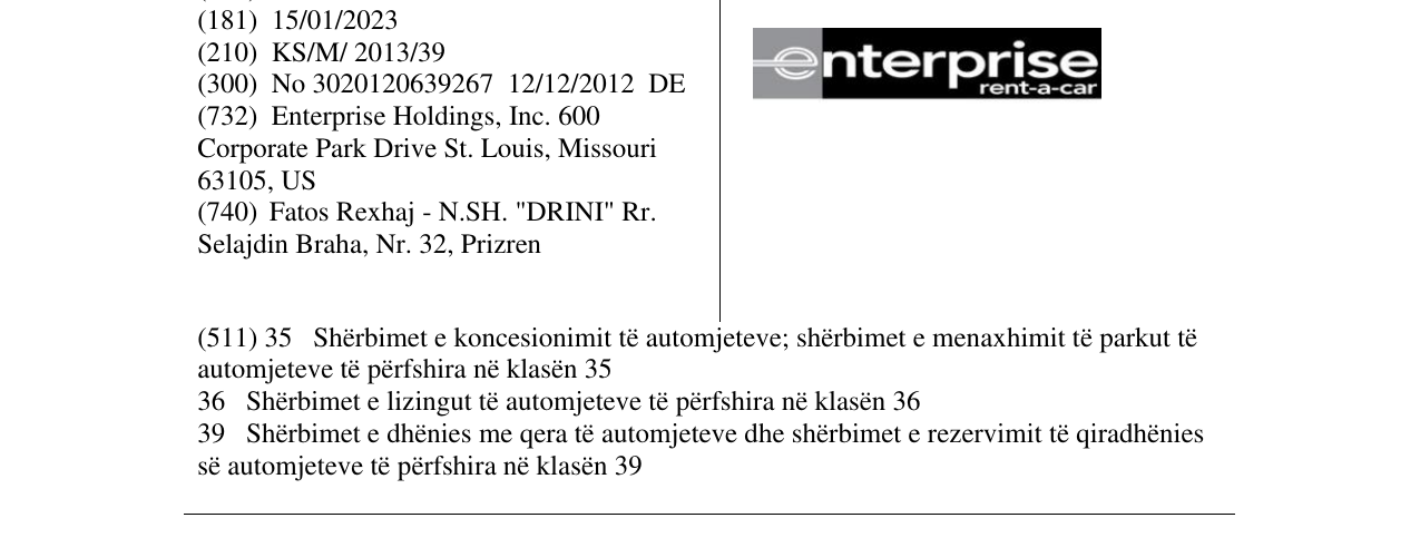 Zëri i markës enterprise rent-a-car në buletin