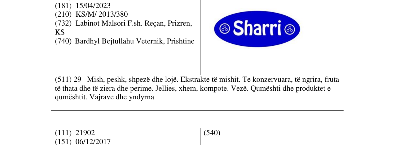 Zëri i markës Sharri në buletin
