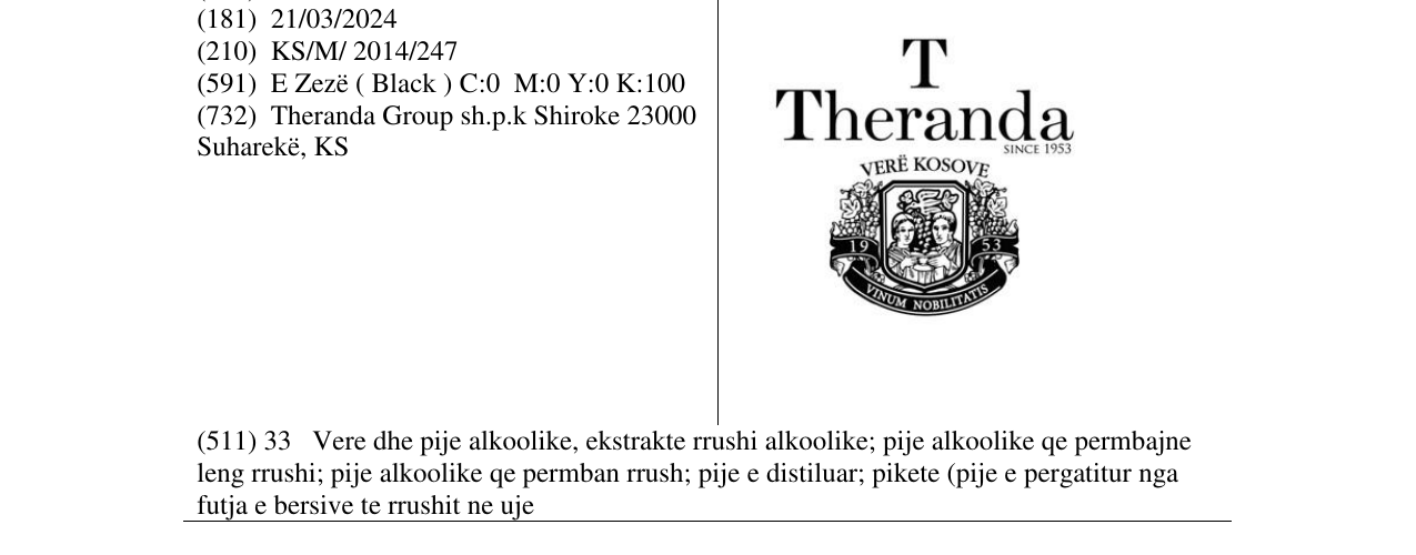 Zëri i markës T Theranda since 1953 në buletin