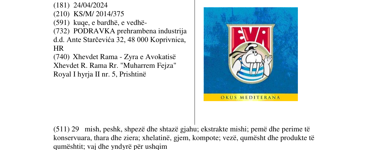 Zëri i markës EVA OKUS MEDITERANA në buletin