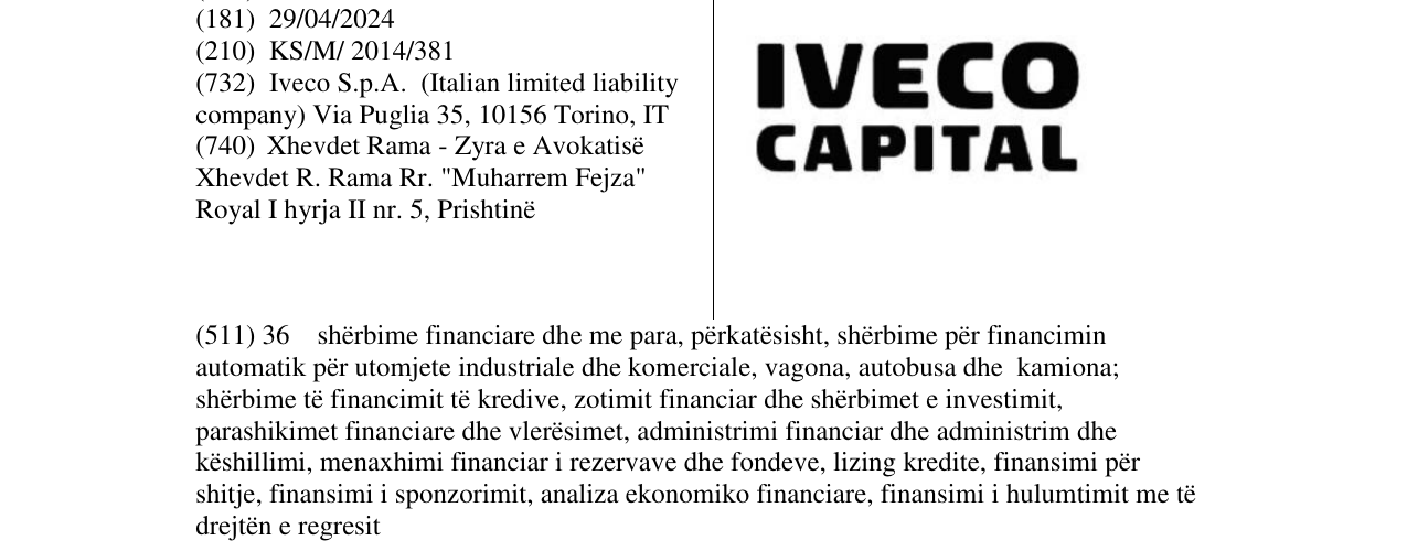 Zëri i markës IVECO CAPITAL në buletin