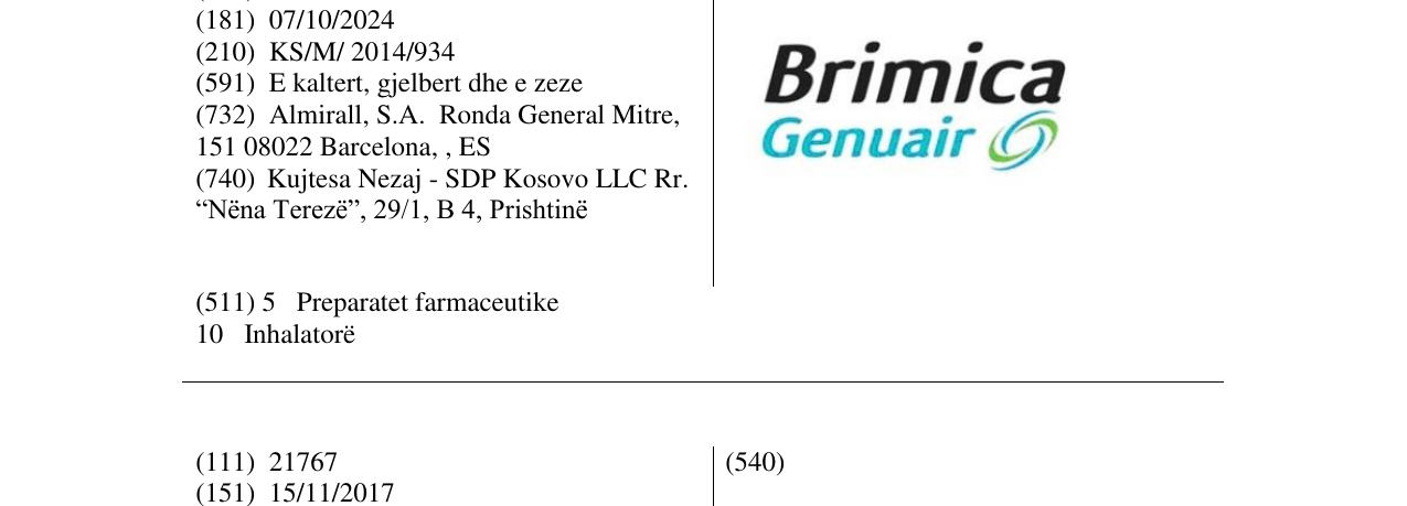 Zëri i markës Brimica Genuair në buletin