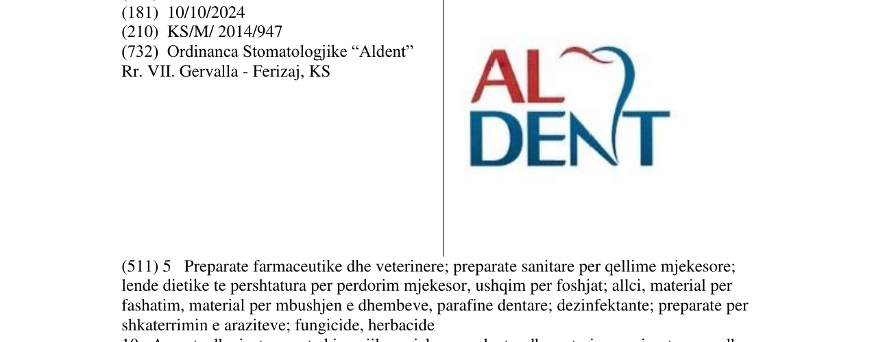 Zëri i markës AL DENT në buletin