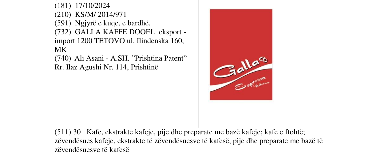 Zëri i markës Galla në buletin