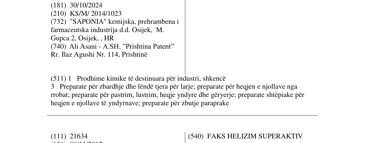 Zëri i markës FAKS HELIZIM AQUAMARINE në buletin