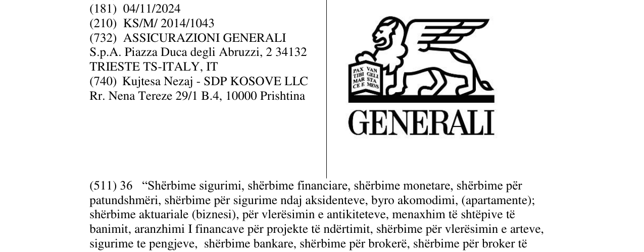 Zëri i markës GENERALI PACHETTO në buletin