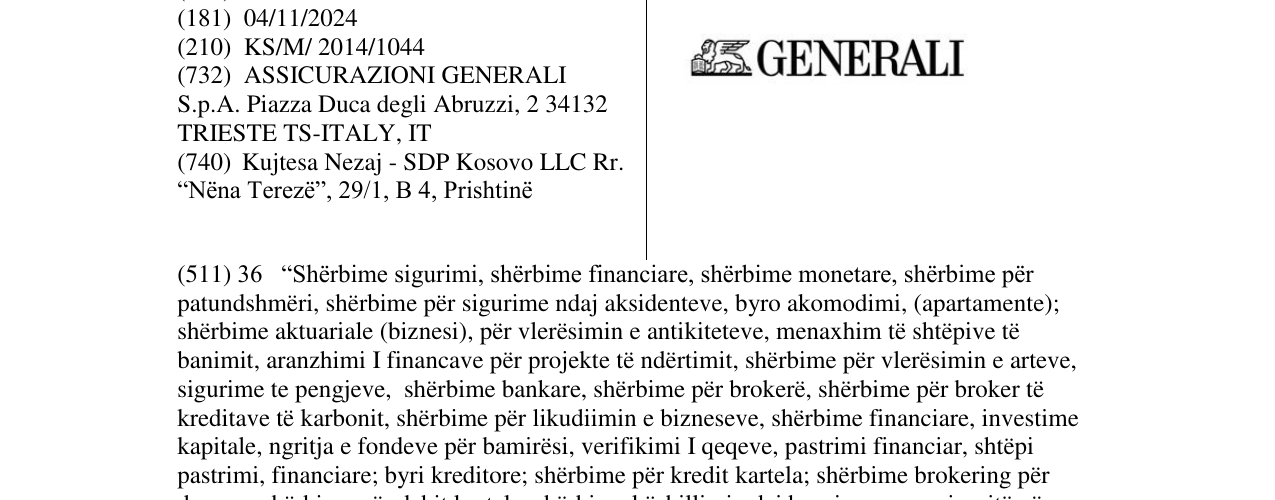 Zëri i markës GENERALI në buletin