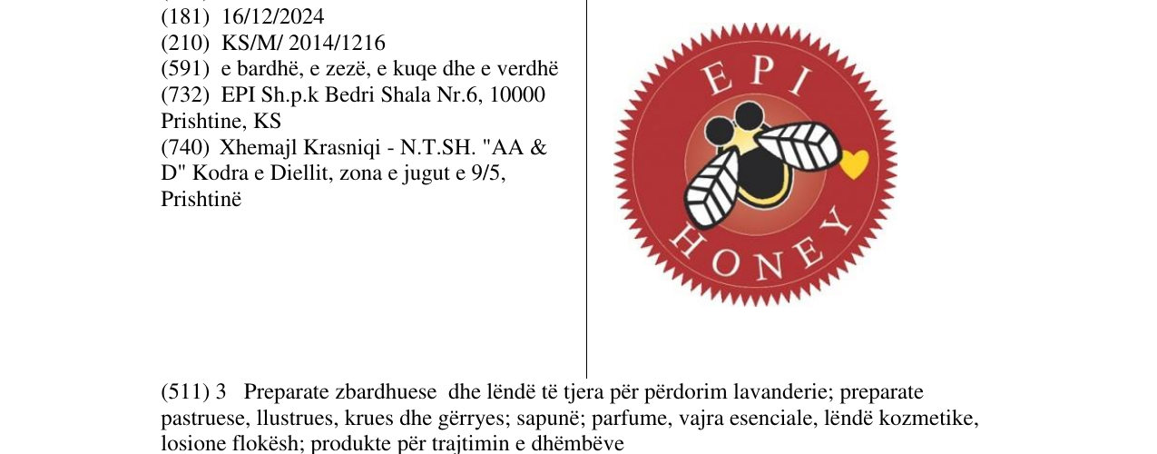 Zëri i markës EPI HONEY në buletin