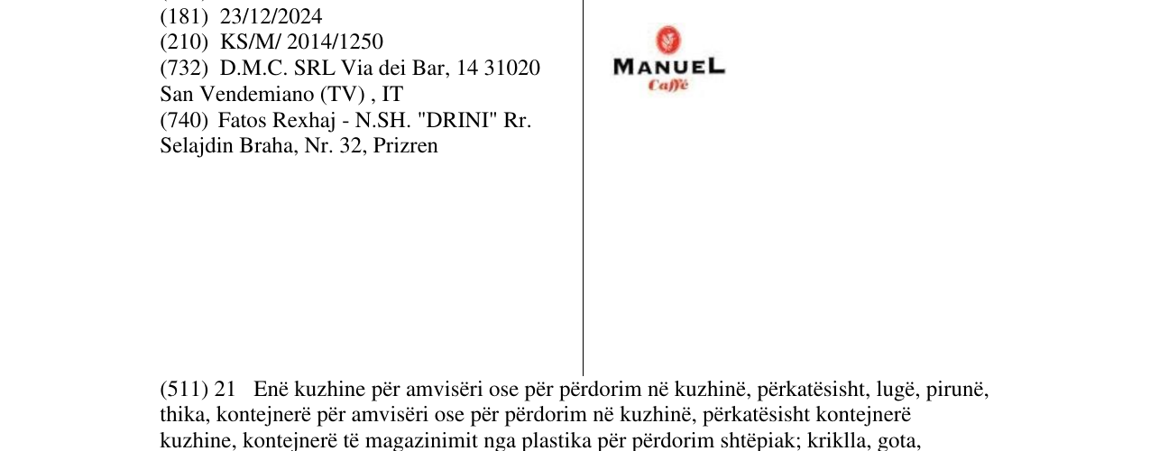 Zëri i markës MANUEL Caffe në buletin