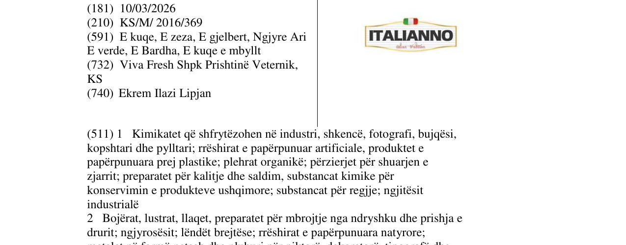 Zëri i markës ITALIANNO në buletin