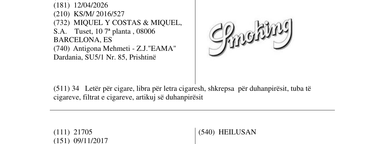 Zëri i markës Smoking në buletin
