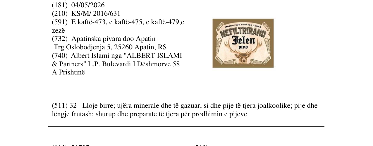 Zëri i markës NEFILTRIRAND Jelen pivo në buletin