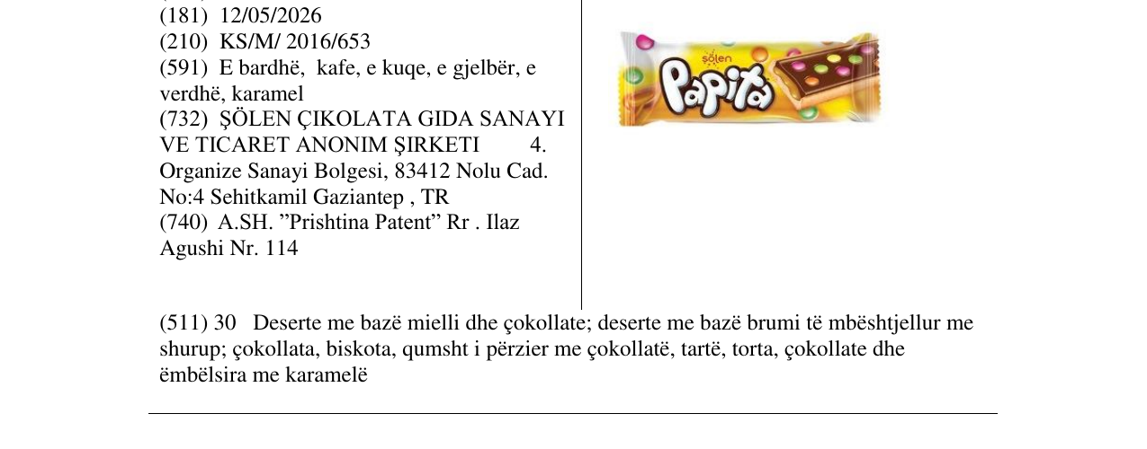 Zëri i markës Papita në buletin